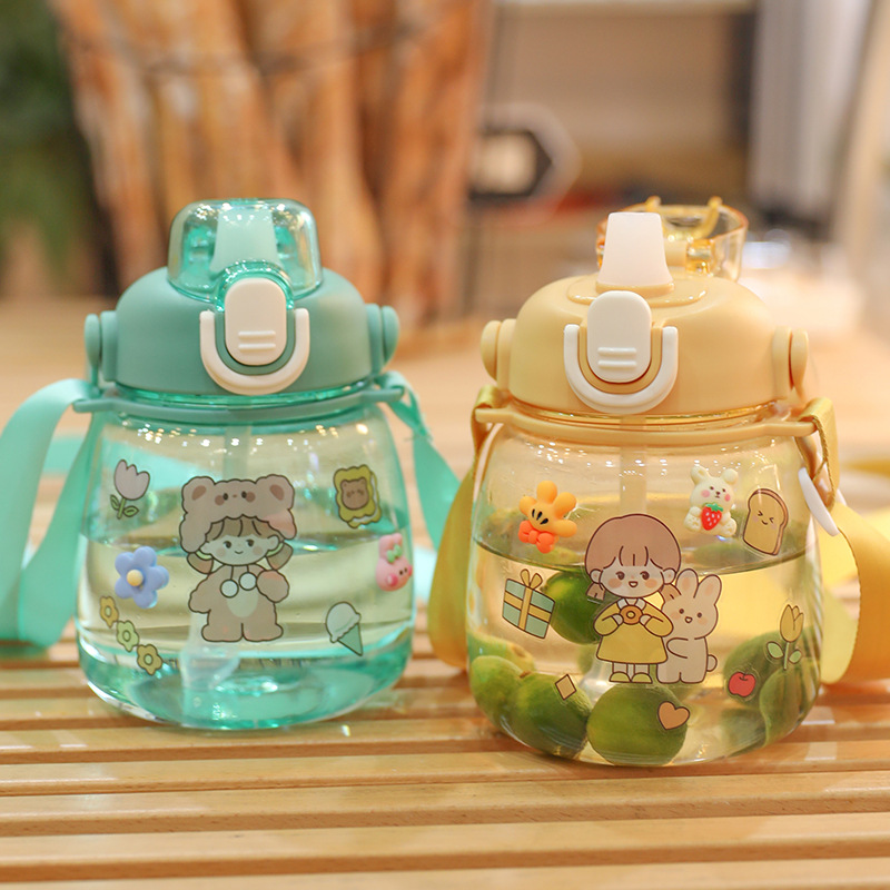 New popular children's straw cartoon large-capacity plastic cup with a big belly, student duckbill summer sports gift water cup Specification drawing