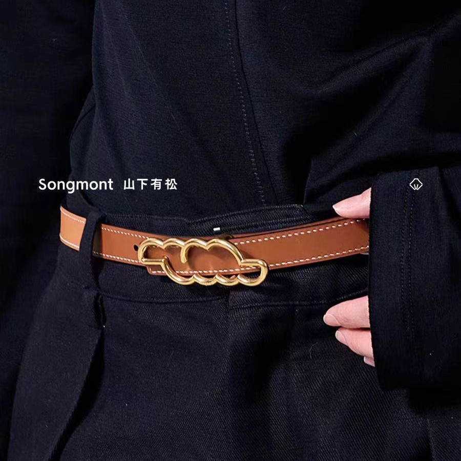 Songmont崧女士腰带双面自由搭配设计师新款头层牛皮百搭时尚皮带