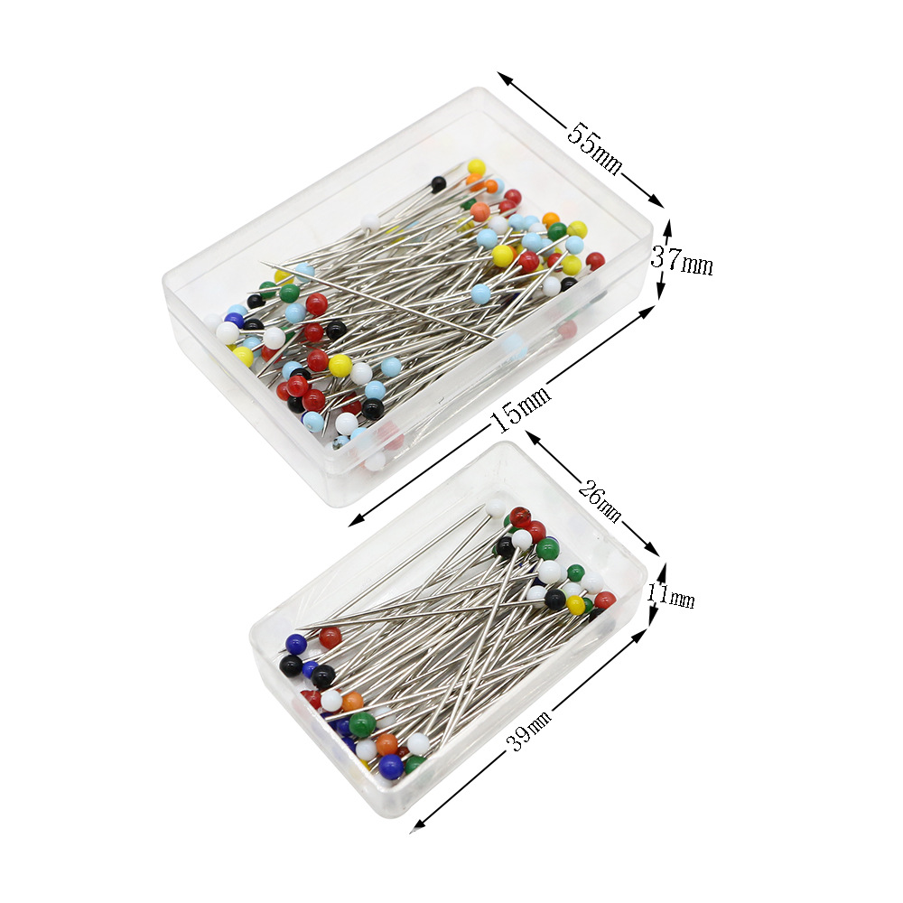 Fábrica al por mayor 0.6*32mm caja transparente aguja de cristal niquelado color beading pin para corte de ropa details Picture