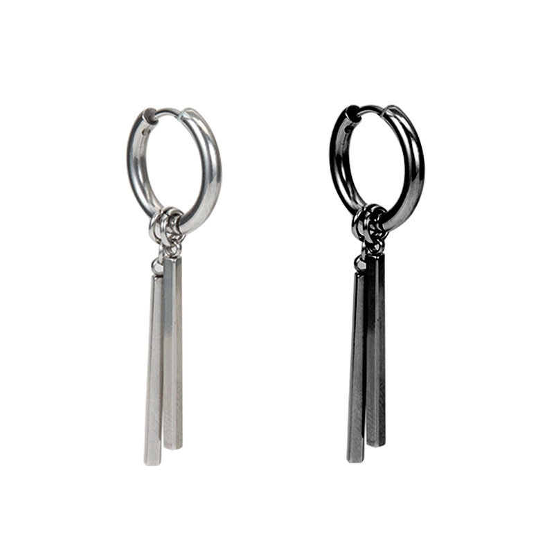 Rectangular stick double stick earrings, men's titanium steel long stick ear clips, women's niche, simple and high-end accessory Item Picture