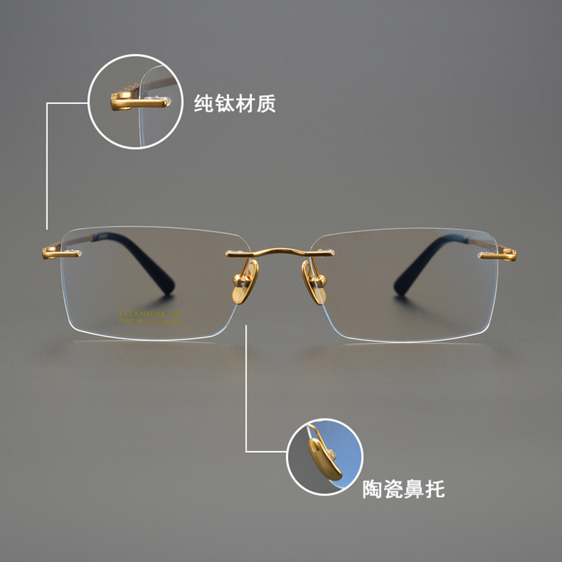 无框架超轻纯钛方形眼镜框弹性风琴腿镜架可配近视镜男士商务眼镜详情图3