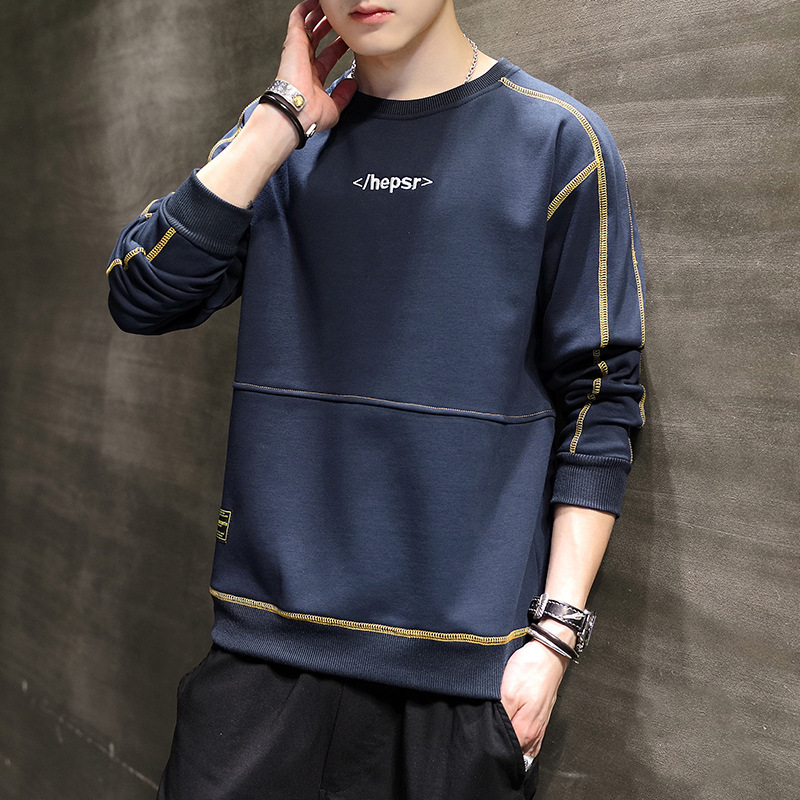 The 2022 spring new style of casual, loose, round-neck, long-sleeved, versatile T-shirt for men's hoodies is a trendy base layer details Picture