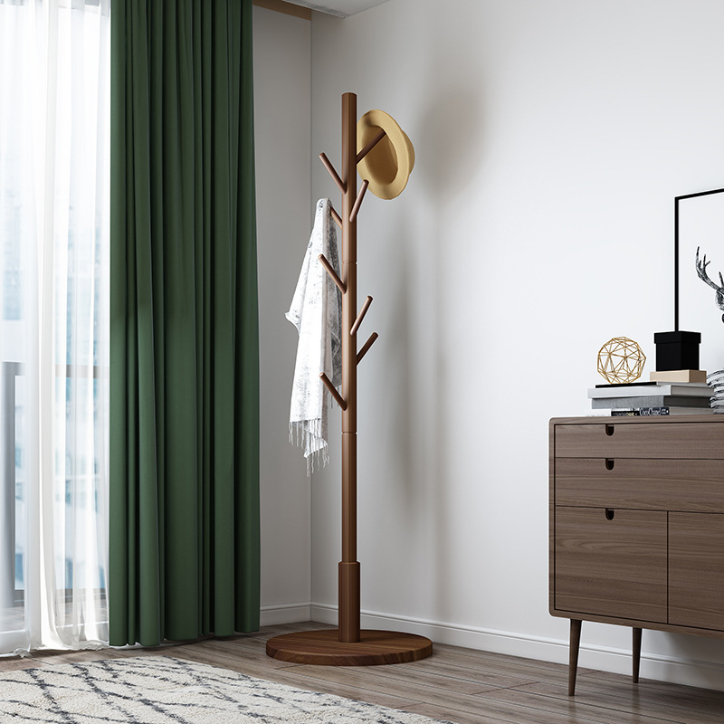 Beech Pine Laminated Triangle Disk Simple Coat Rack Floor Bedroom Living Room Dining Room Clothes Rack Application Scenario