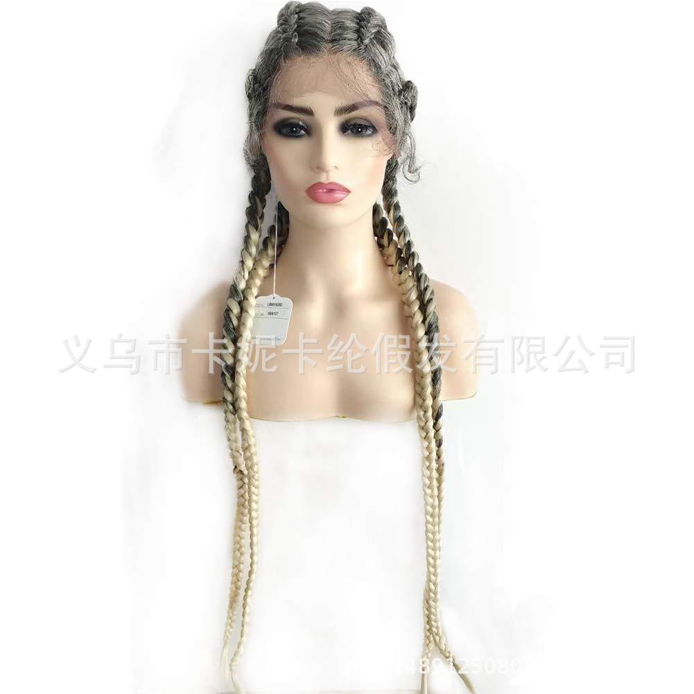 亚马逊跨境 四股辫子前蕾丝化纤头套 braid lace wig black women