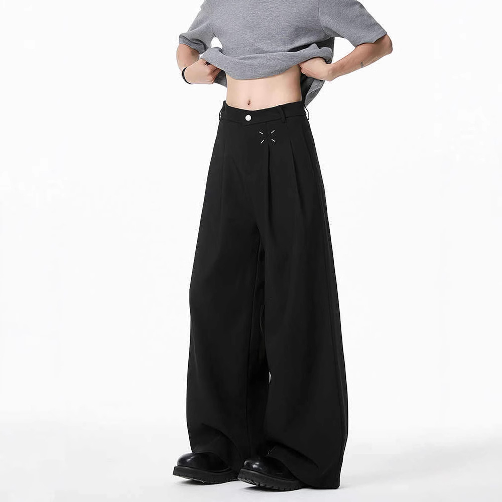 American cleanfit black trousers for men in spring and autumn, straight-leg loose, drape, casual and high-end wide-leg trousers for men details Picture