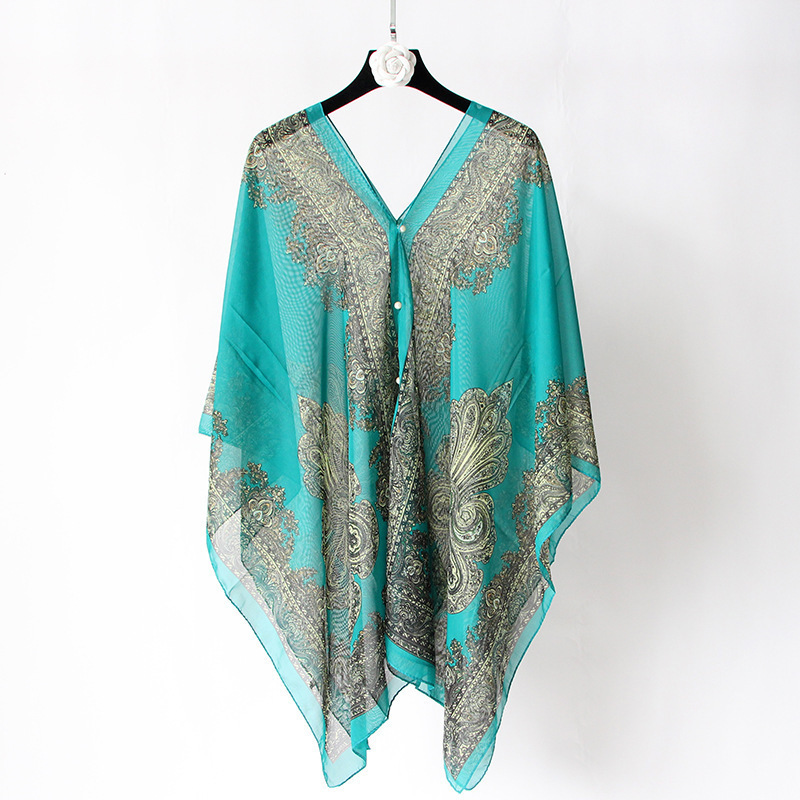 Cross-Border Hot Pick Europe And The United States Cashew Nut Print Sunscreen Cape Summer Fashion Light Luxury New Air-Conditioned Room Chiffon Gauze Scarf details Picture