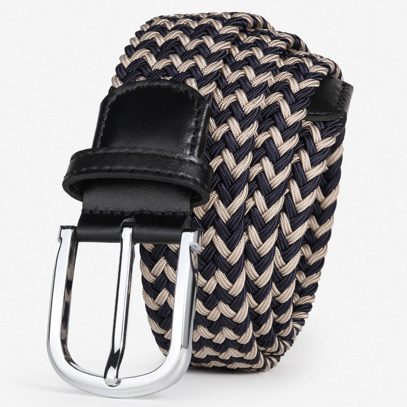 3.4cm elastic men's belt, elastic woven non-perforated casual pin buckle canvas belt, versatile casual belt Item Picture