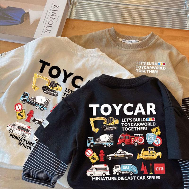 Pure cotton children's long-sleeved T-shirt, new Spring and autumn style boys' Korean-style top, cartoon round-neck baby base layer, cotton T-shirt