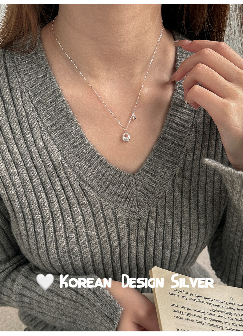 s925纯银银坨子银珠项链女精致简约小众ins设计素银招财锁骨链详情11