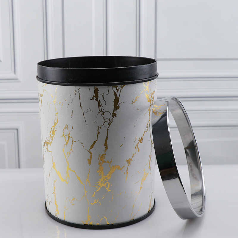 Marble Household Trash Can + Toilet Brush Set Office Plastic Bucket Living Room Open Trash Basket details Picture