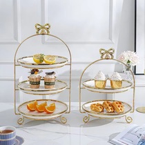 European creative modern living room coffee table decoration Golden cake stand dessert table three-layer fruit snack tray Golden fruit stand Golden candy zero nuts dried fruit stand food rack Cake stand