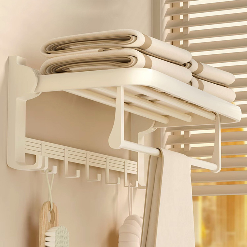 Cream-style towel rack, space aluminum bathroom, bath towel storage rack, bathroom, washroom, toilet, six-piece set without perforation details Picture