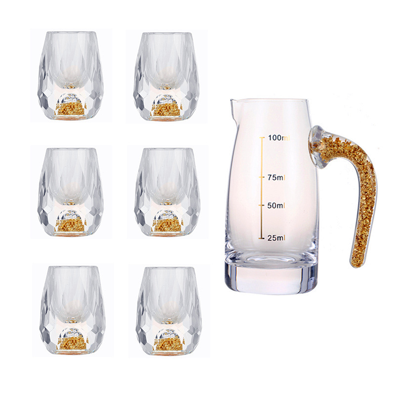 简约水晶玻璃金箔白酒杯小酒杯一口杯烈酒杯酒具分酒器印LOGO批发