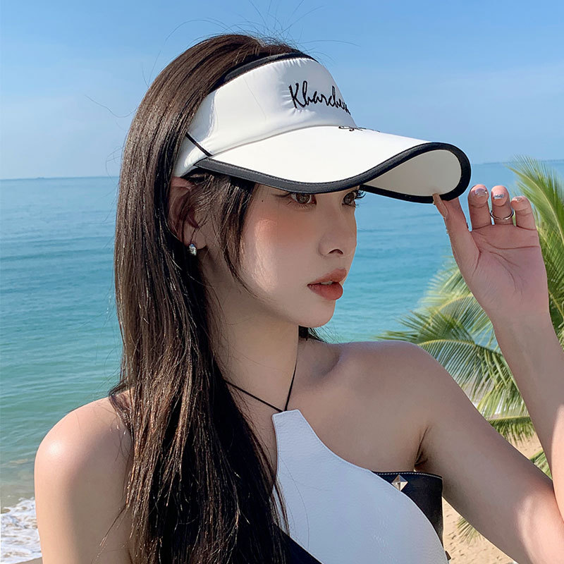 Hat Ladies Summer Empty Top Uv Sunblock Hat Large Overhang Face Duck Tongue Uv Protection Visor Cycling Sun Hat details Picture