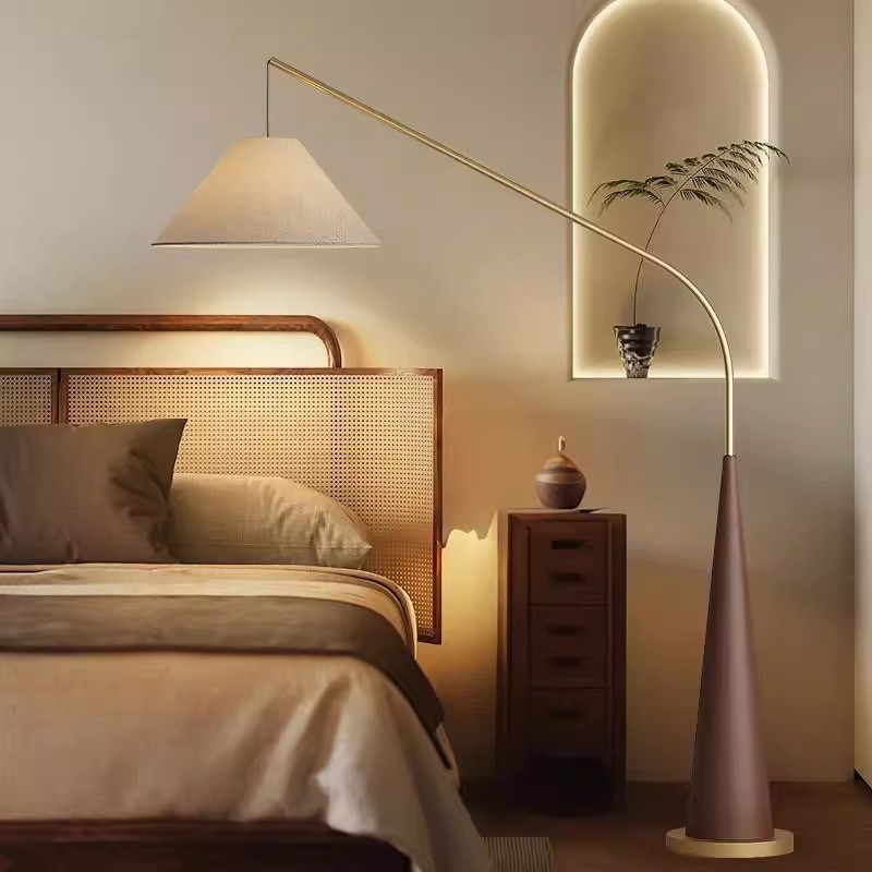 New wood-grain fishing lamp, living room floor lamp, Nordic style beside the sofa, tea room, Japanese style, high appearance level, design sense standing lamp Application Scenario