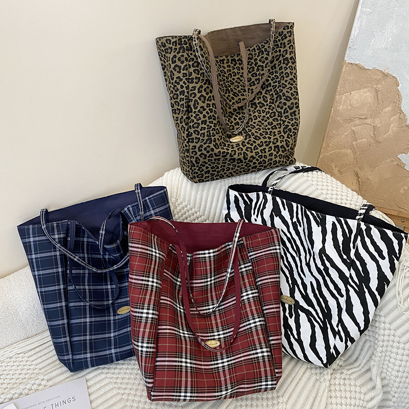 小众设计格子包格纹大容量购物袋女通勤托特包手提包单肩腋下包包