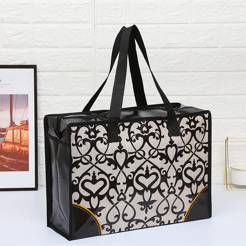 跨境加厚彩色无纺布覆膜防水手提袋时尚印花礼品包装购物袋横版