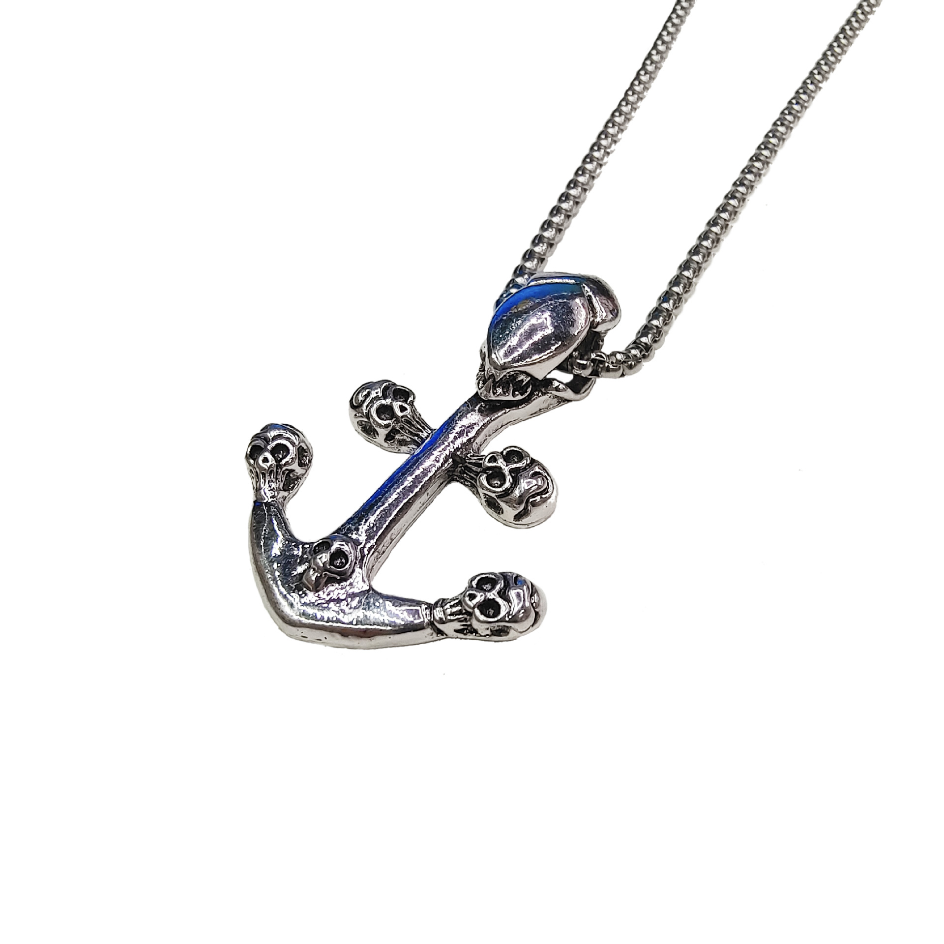 Net Red Men's Necklace Europe And The United States Military Brand Necklace Sweater Chain Stainless Steel Necklace Ghost Head Boat Anchor Pendant Wholesale Application Scenario