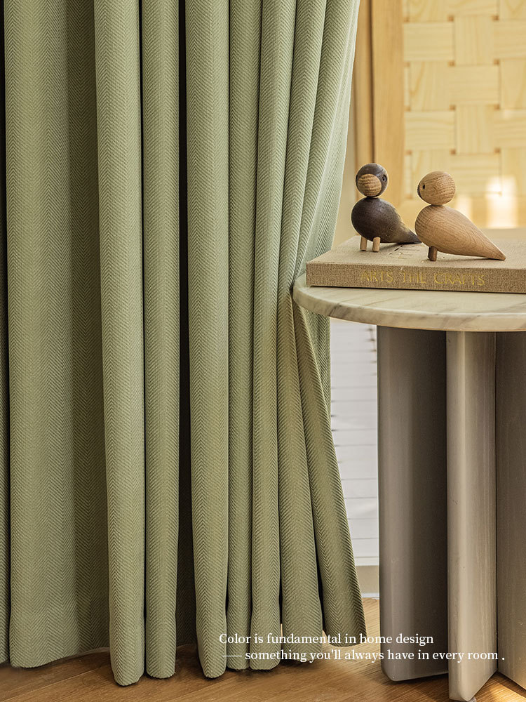 The new Chenier herringbone high-temperature set curtain is a modern, simple and light luxury product for light-blocking curtains in living rooms and bedrooms details Picture