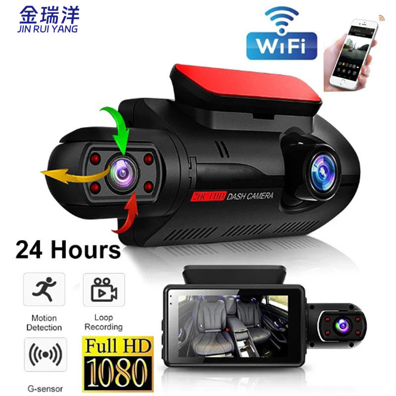 Hd 1080 Dashcam With Wifi Support For Mobile Phone Interconnection Car Front Interior Dual Lens Can Be Rotated