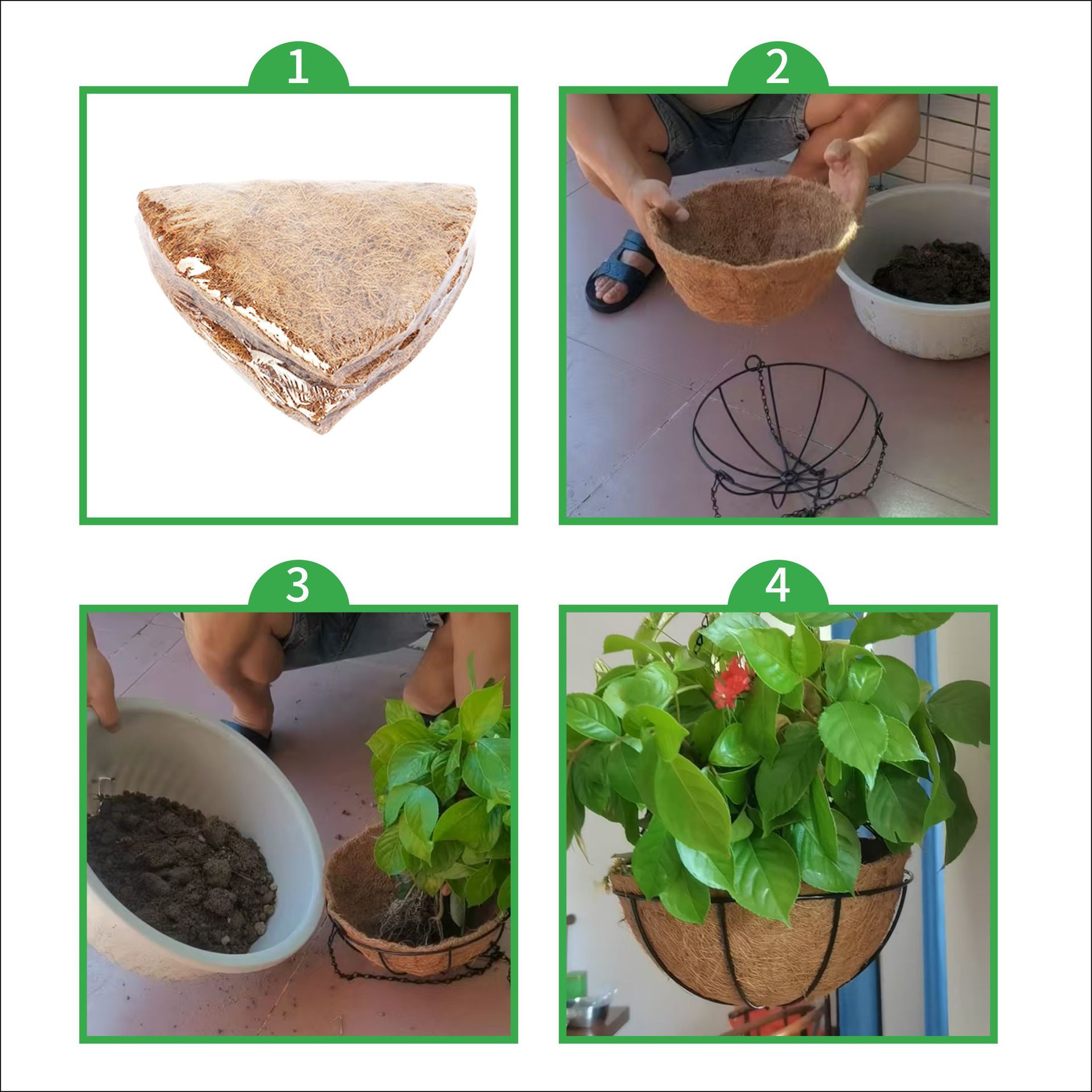Circular ironwork spider plant flowerpots, coconut palm stamens, coconut shell pads, coconut palm pad linings, coconut palm flower basket pads, cross-border factory wholesale details Picture