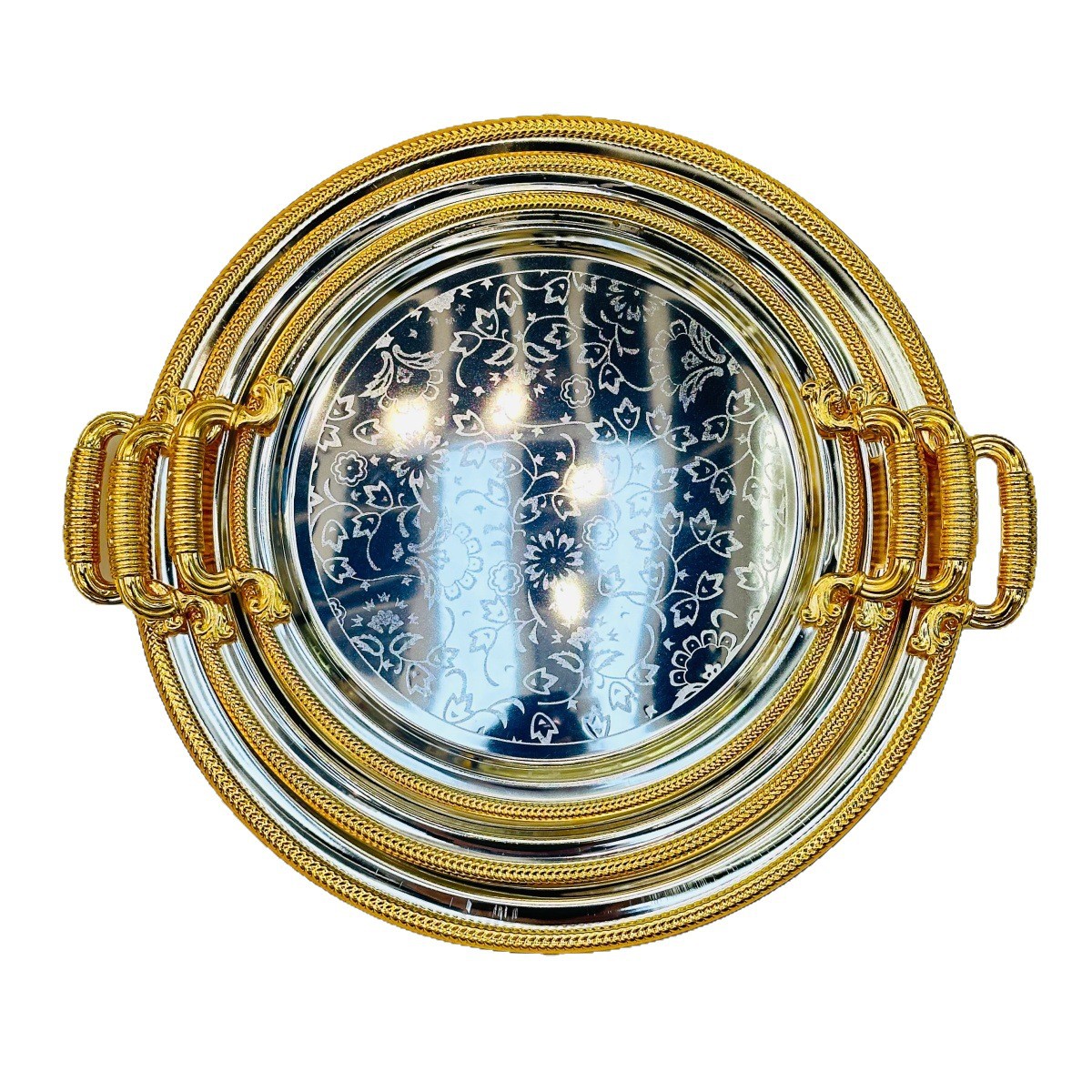 Light luxury oval-shaped silver gold-edge tray, fashionable storage dessert plate decoration, high-end Middle Eastern household dried fruit tray Item Picture