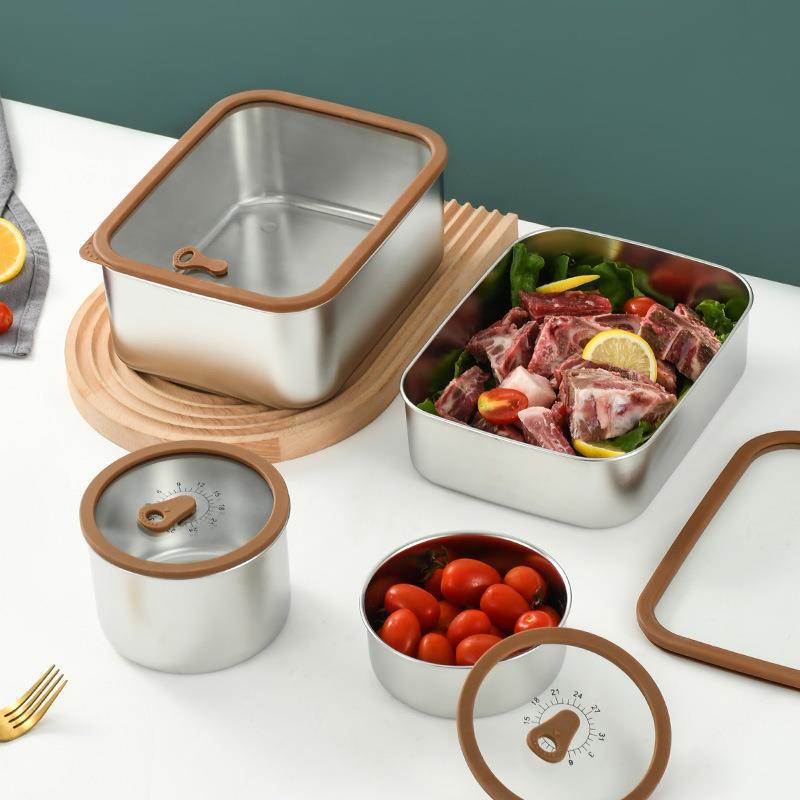 304 stainless steel food storage box, rectangular glass lid, lunch box, refrigerator sealed storage box, lunch box details Picture