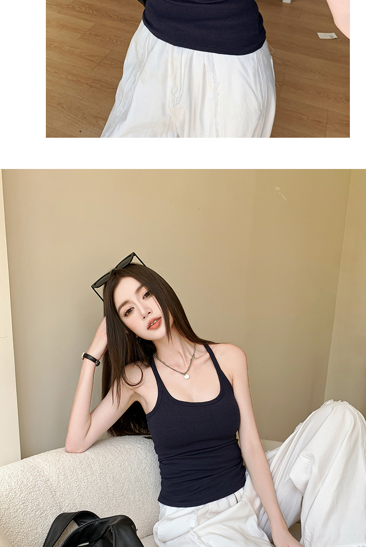 H136吊带背心女夏季辣妹美式性感修身显瘦无袖U领带胸垫内搭上衣详情13