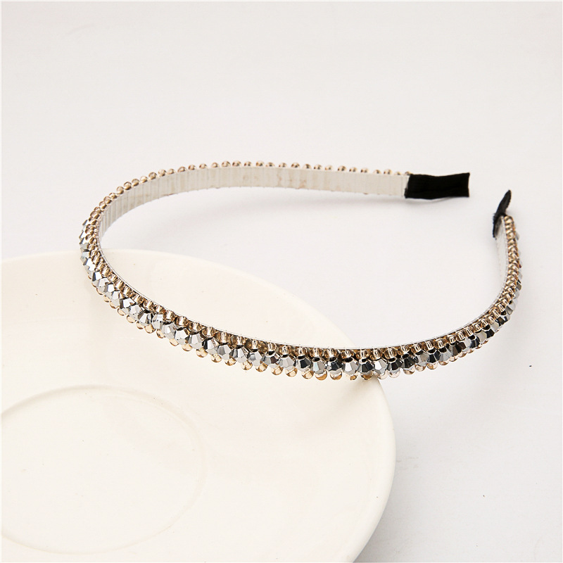 New Korean-style crystal rice bead woven fine hairband, fashionable and feminine beaded headband, anti-slip headwear, cross-border wholesale pic 5
