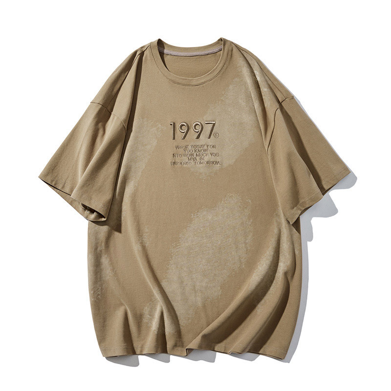 230g重磅短袖t恤夏季潮牌宽松小众设计感扎染刺绣圆领体恤衫