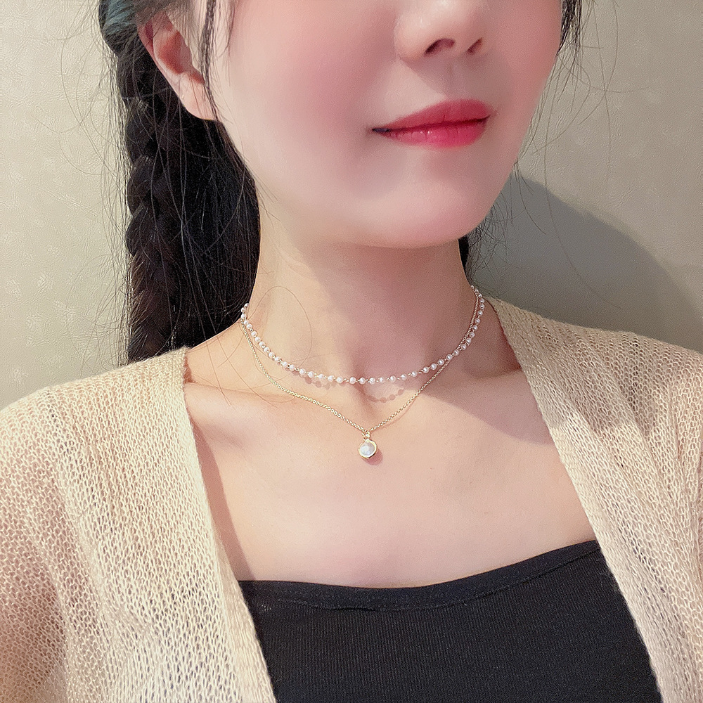 Light Luxury Niche Double Pearl Necklace Sweet Ins Wind Net Red Collarbone Chain Advanced Sense New Fairy Neck Chain Female Specification drawing