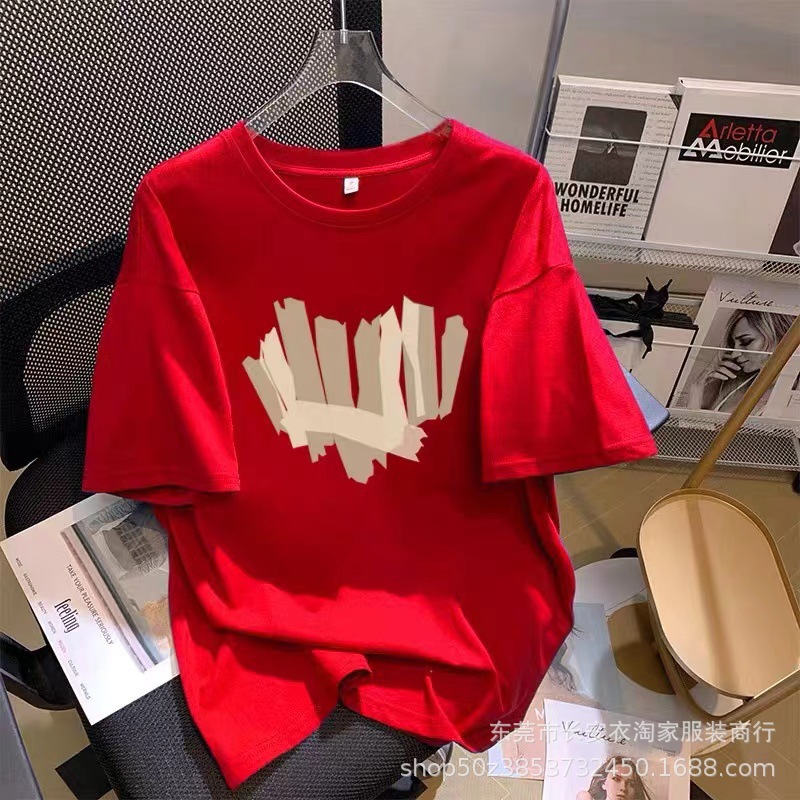 Thirteen Factories Women's short-sleeved Korean-style loose T-shirts with cartoon prints, campus student tops, girls' short T-shirts, live wholesale Specification image