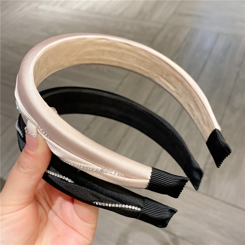 High Cranial Top Hair Bundle Headband Female Korean Simple Temperament Rhindiamonds Sponge Wide Edge Headband Pressure Clip Hair Clip Accessories Specification drawing