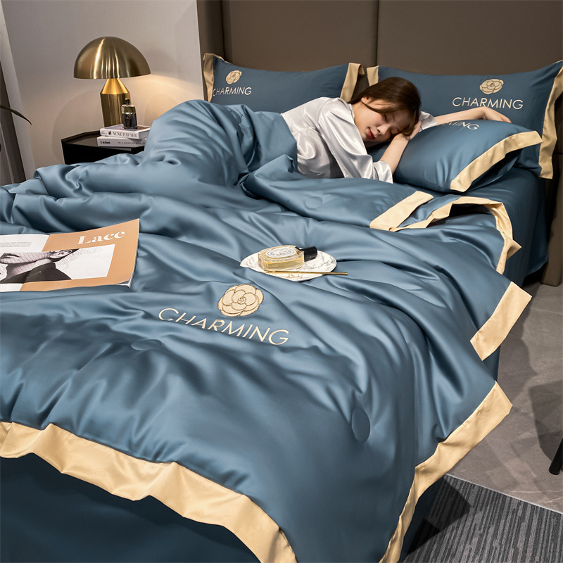 Washed Silk Summer Quilt Four-Piece Embroidery Ice Silk Summer Quilt Air-Conditioned Summer Quilt Three-Piece Bedsheet Air-Conditioned Quilt details Picture