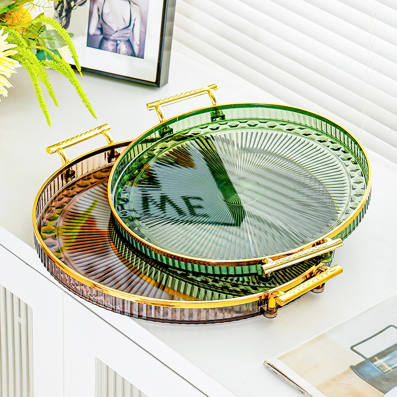 Cross-border light luxury tea tray, home living room tray, tea sets, cup rack, tea cups and water cups, round single-layer draining tray, golden castle vase Specification image