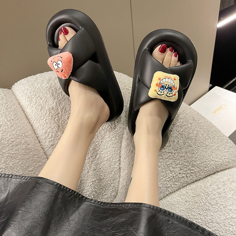 Step On The Poop Feeling Platform Slippers Female Summer Outside Wear Cute Cartoon Spongebob Squarepants Non-Slip Indoor Flip-Flops Wholesale Tide Specification drawing