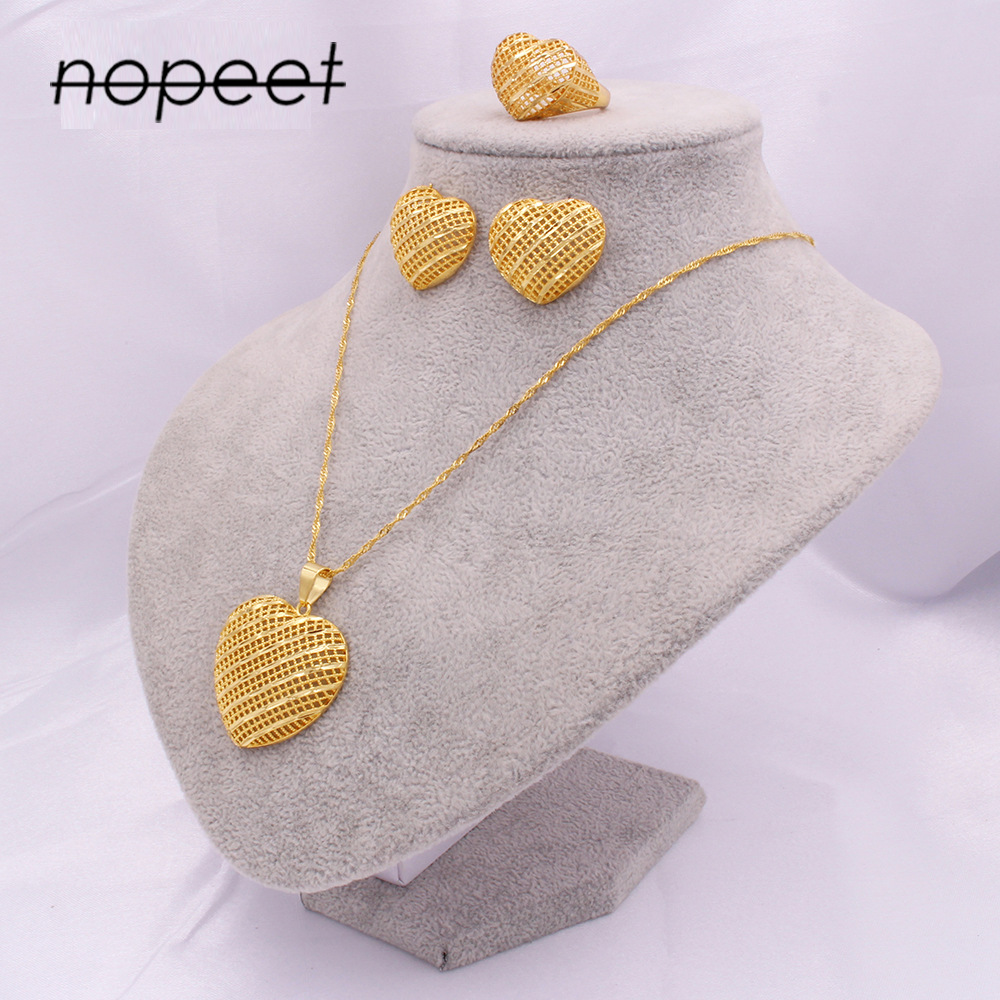 nopeet 迪拜新娘24k首饰套装非洲印度女式结婚饰品项链耳环两件套