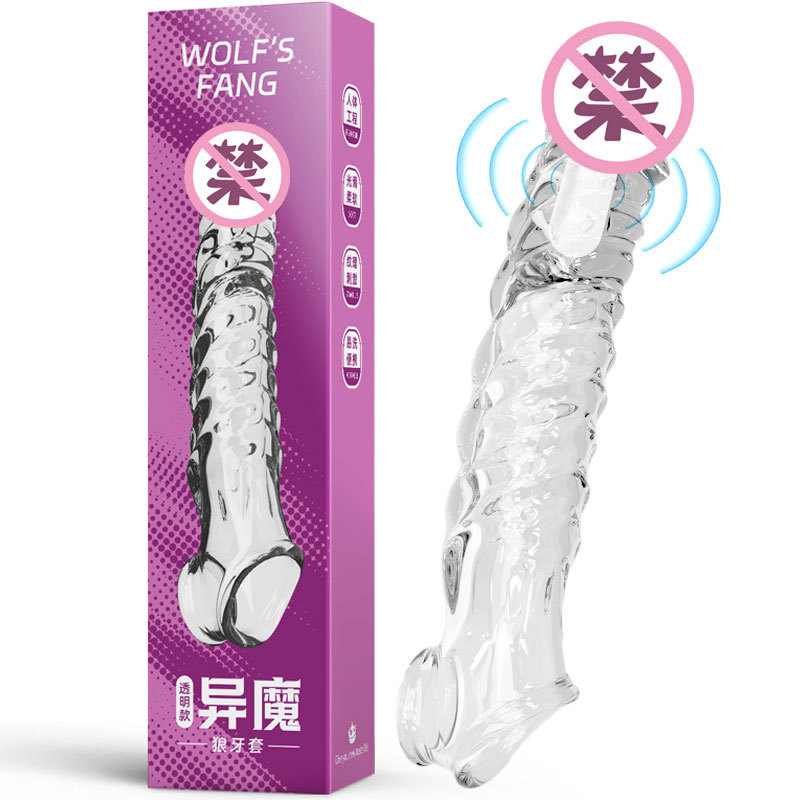 New men's crystal Wolf tooth set, lengthened and thickened vibration set, adult sex toys and men's toys details Picture