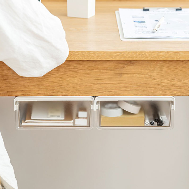 桌下抽屉隐形可粘贴隐藏笔盒办公室整理神器免打孔收纳盒桌面文具