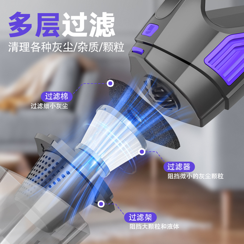 Car vacuum cleaner, wireless, high-power suction, multi-functional, suitable for both household and car use Specification image