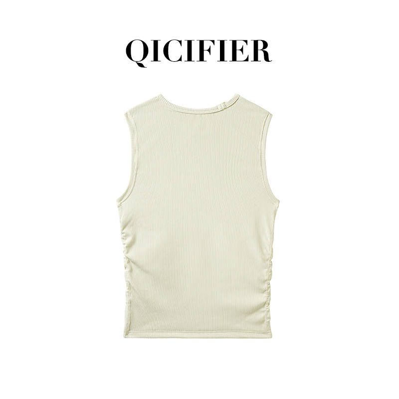 Qcfe Pleated Sports Fitness Short Sleeve Top Thread Tight Thin Breathable Nude Fabric Yoga Vest Women Item Picture