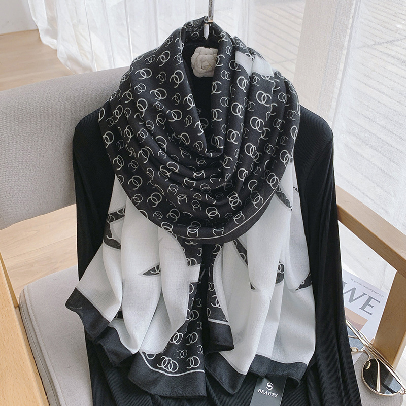 Autumn And Winter New Warm Scarf Elegant Ladies Cotton Linen Feel Printed Shawl Korean Fashion Decorative Beach Towel Specification drawing