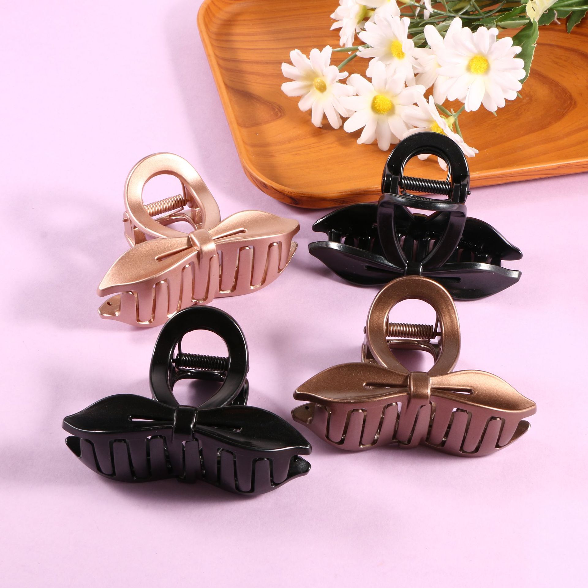 新款蝴蝶结哑光质感抓夹女复古色系饰品发饰鲨鱼夹欧美风厂家直销