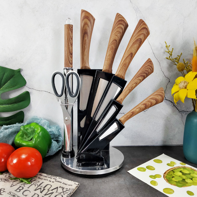 Factory New Rotating Seat Covered Horseshoe Handle 8-Piece Kitchen Knife Tool Set Chef's Knife Multipurpose Knife Peel Knife Specification drawing