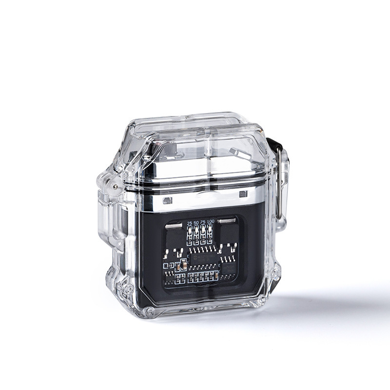 透明壳防水电子脉冲/脉冲打火机户外防风/防风防水电弧点烟器白底实物图