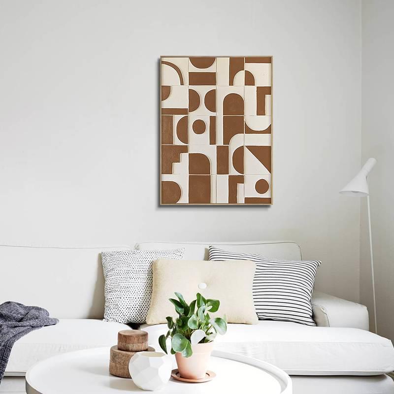 Modern wood carving three-dimensional decorative paintings by designers, living room sofa background hanging paintings, entrance hall, dining room, bedroom bedside simple details Picture