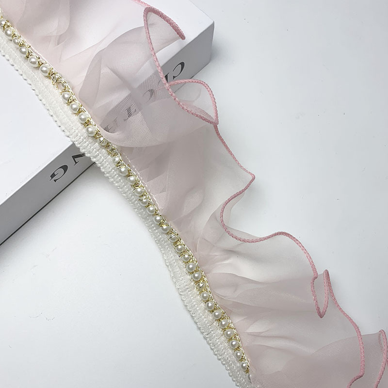 The bottom edge of the fishing line is made of organza with pleated polyester filament lace and pearl lace. diy clothing and home textile auxiliary materials details Picture
