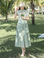 夏季新款短袖花边旗袍两件套装 浅绿色可爱改良少女学院风旗袍图