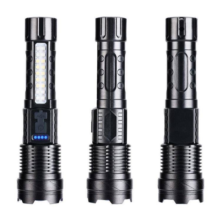 White Laser Telescopic Zoom Flashlight Home Outdoor Long Range Red And Blue Warning Side Light Led Flashlight A76 Item Picture