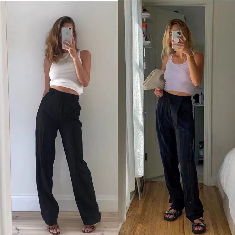 Fk22 Autumn And Winter New Wool High Waist Straight Tube Wide Leg Slim Suit Pants Yang Caiyu With Women's Casual Pants details Picture